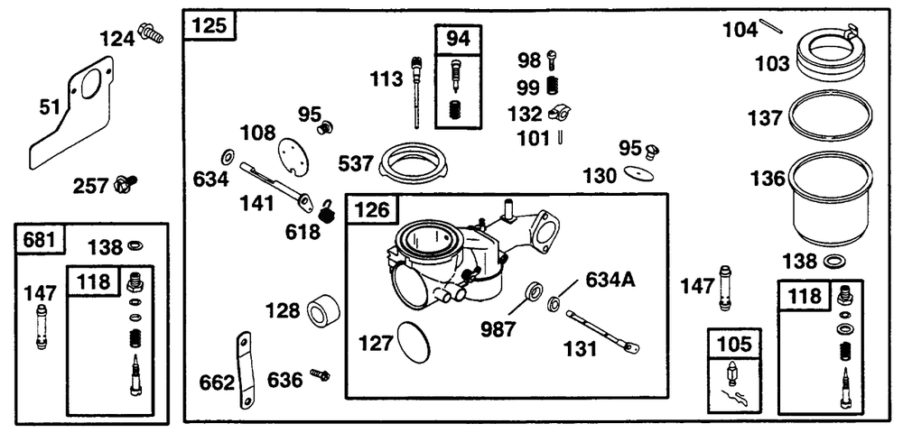 Carburetor Assembly Diagram and Parts List for 253702-0159-XX  Briggs and Stratton Engine